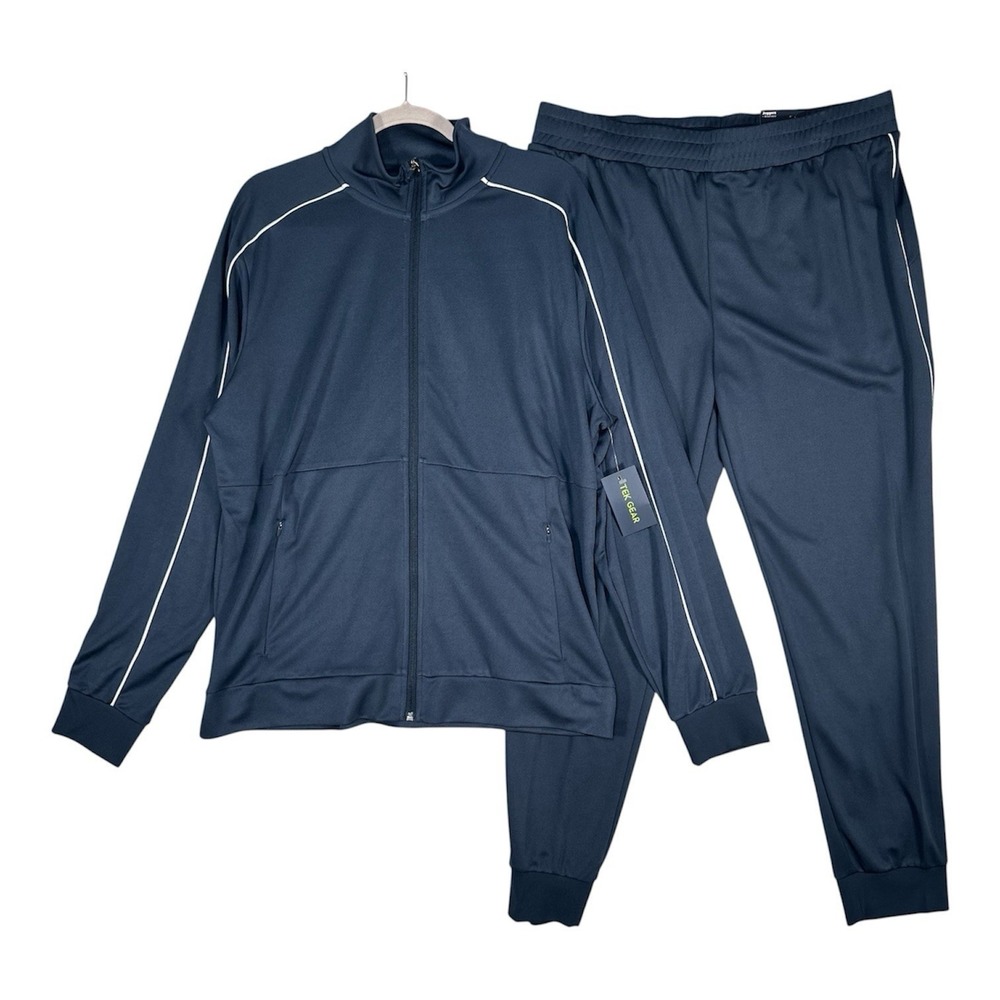 NWT Tek Gear Tracksuit Mens L Navy Blue Track Jacket Joggers Set Breathable